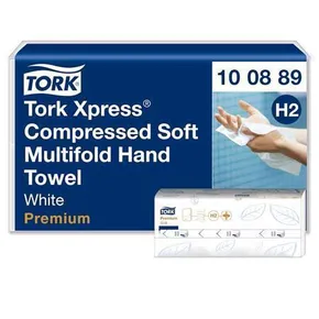 Papierové utierky „Xpress Multifold“, biele s motívom listov, 2-vrstvové, systém H2, Premium, TORK 100889